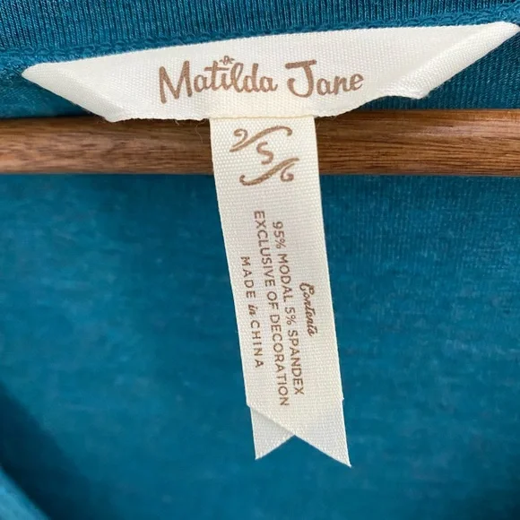 MATILDA JANE Tiered Knit Dress Teal Modal Long Sleeves Vneck Boho Cottagecore S - Picture 4 of 10